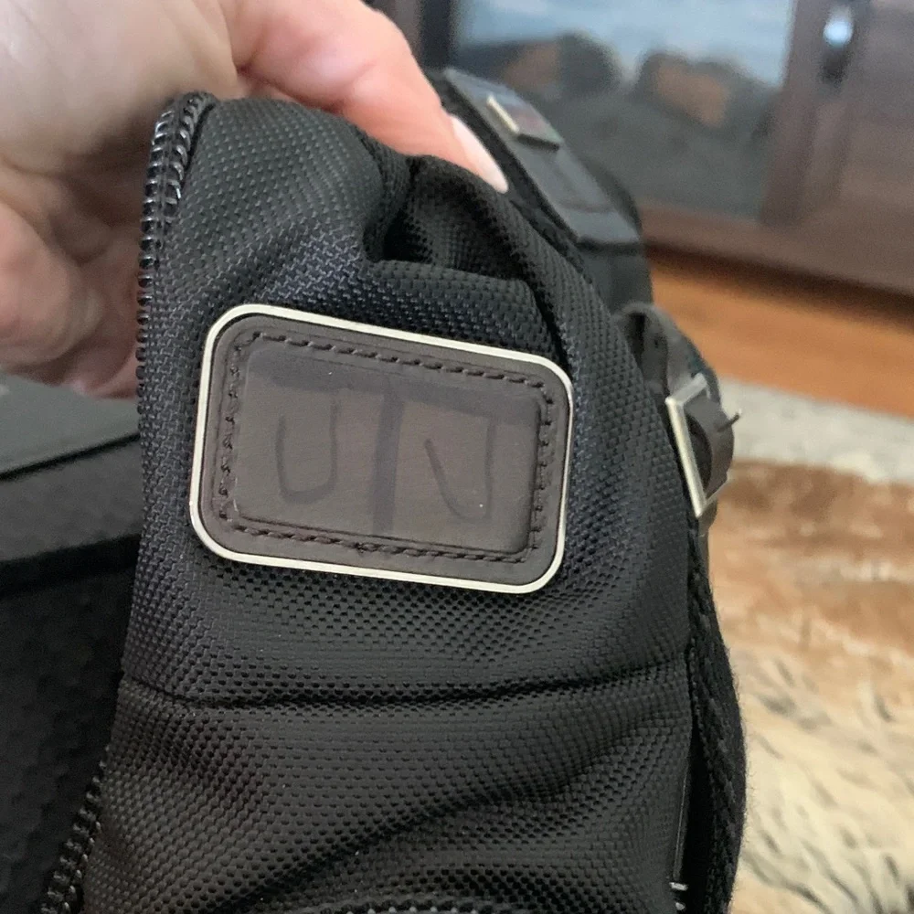 Tumi Black Nylon Messenger Crossbody with Brown Leather Accents